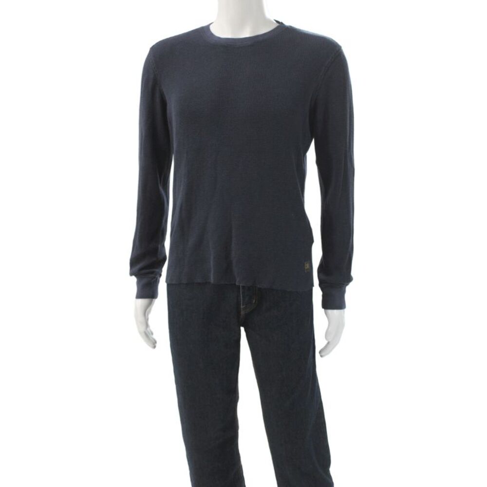 BOSS Orange Mens Basic T-Shirt Blue Cotton Crew Neck Long Sleeve Size M